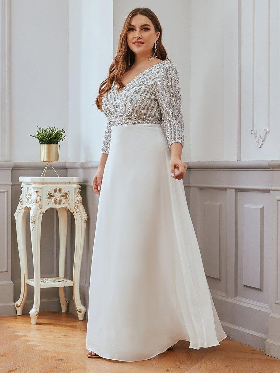 ey0751bd sequins and chiffon plus size white long evening gown eternally yours ey0751bd sequins and chiffon plus size white long evening gown eternally yours