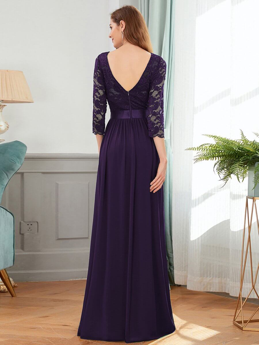 ey7412dp three quarter lace sleeve purple and chiffon long evening gown eternally yours ey7412dp three quarter lace sleeve purple and chiffon long evening gown eternally yours