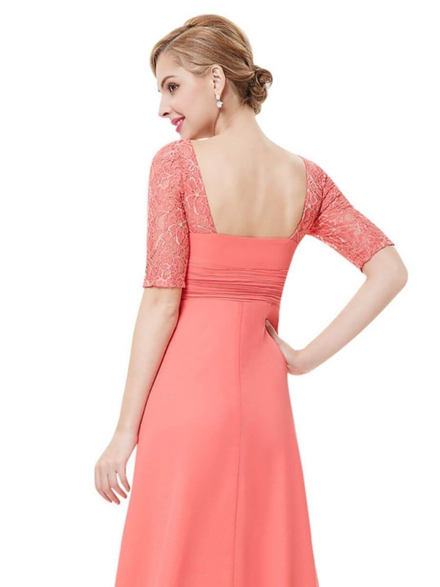 ey8038-co coral long evening gown with lace sleeves ey8038-co coral long evening gown with lace sleeves