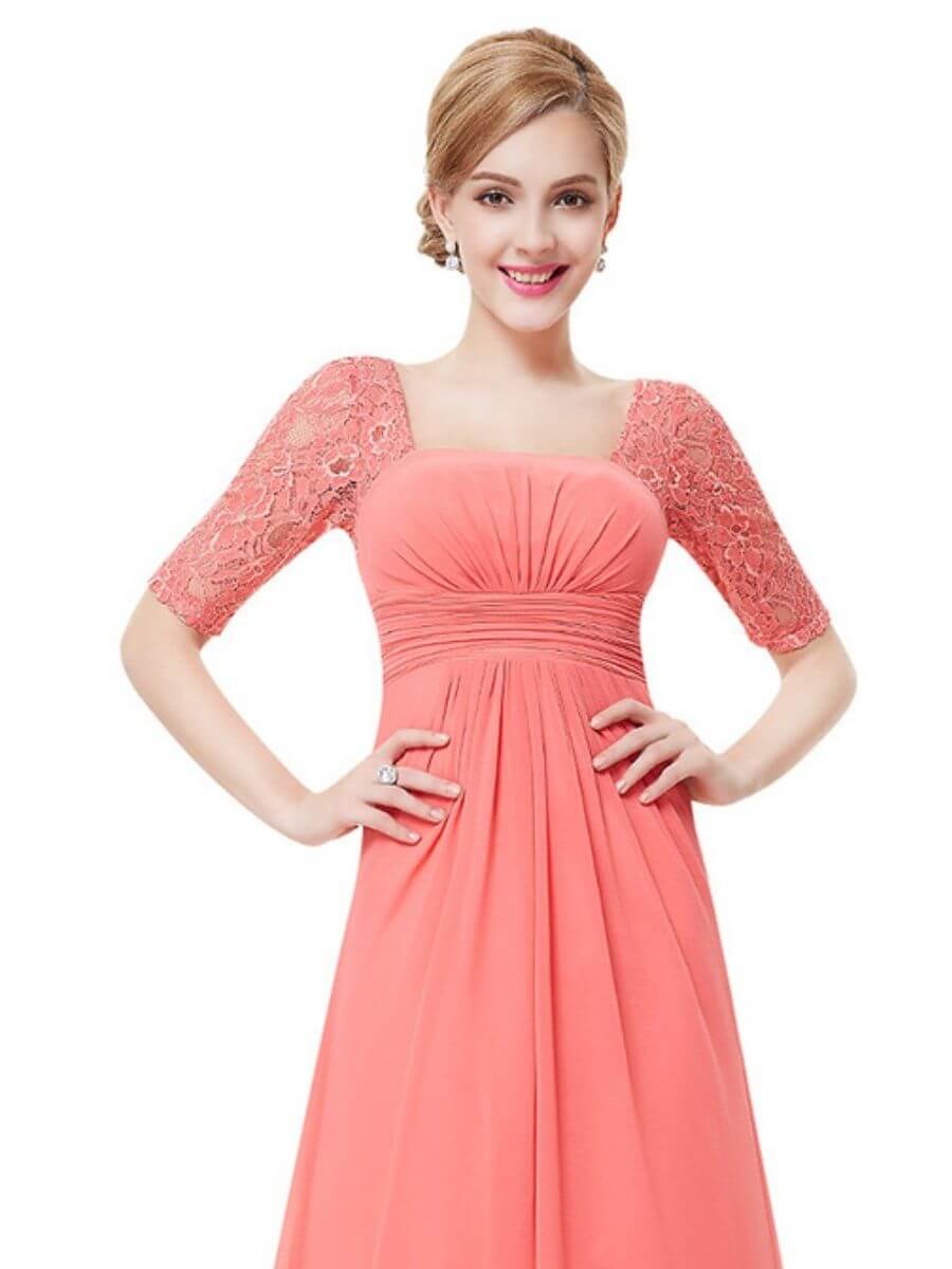 ey8038-co coral long evening gown with lace sleeves ey8038-co coral long evening gown with lace sleeves
