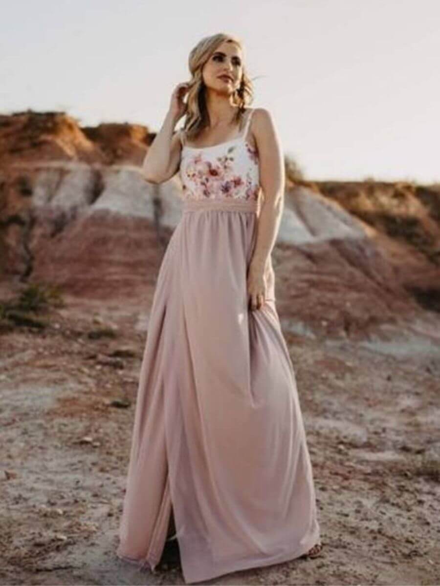ey2111-hn- floral top plain skirt hoiden bridesmaid dress eternally yours