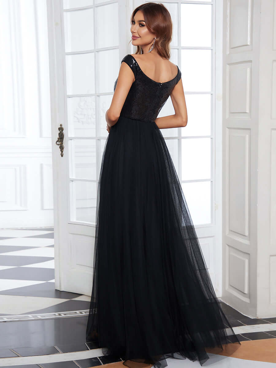 ey0277bd sequins and tulle black long evening gown eternally yours ey0277bd sequins and tulle black long evening gown eternally yours