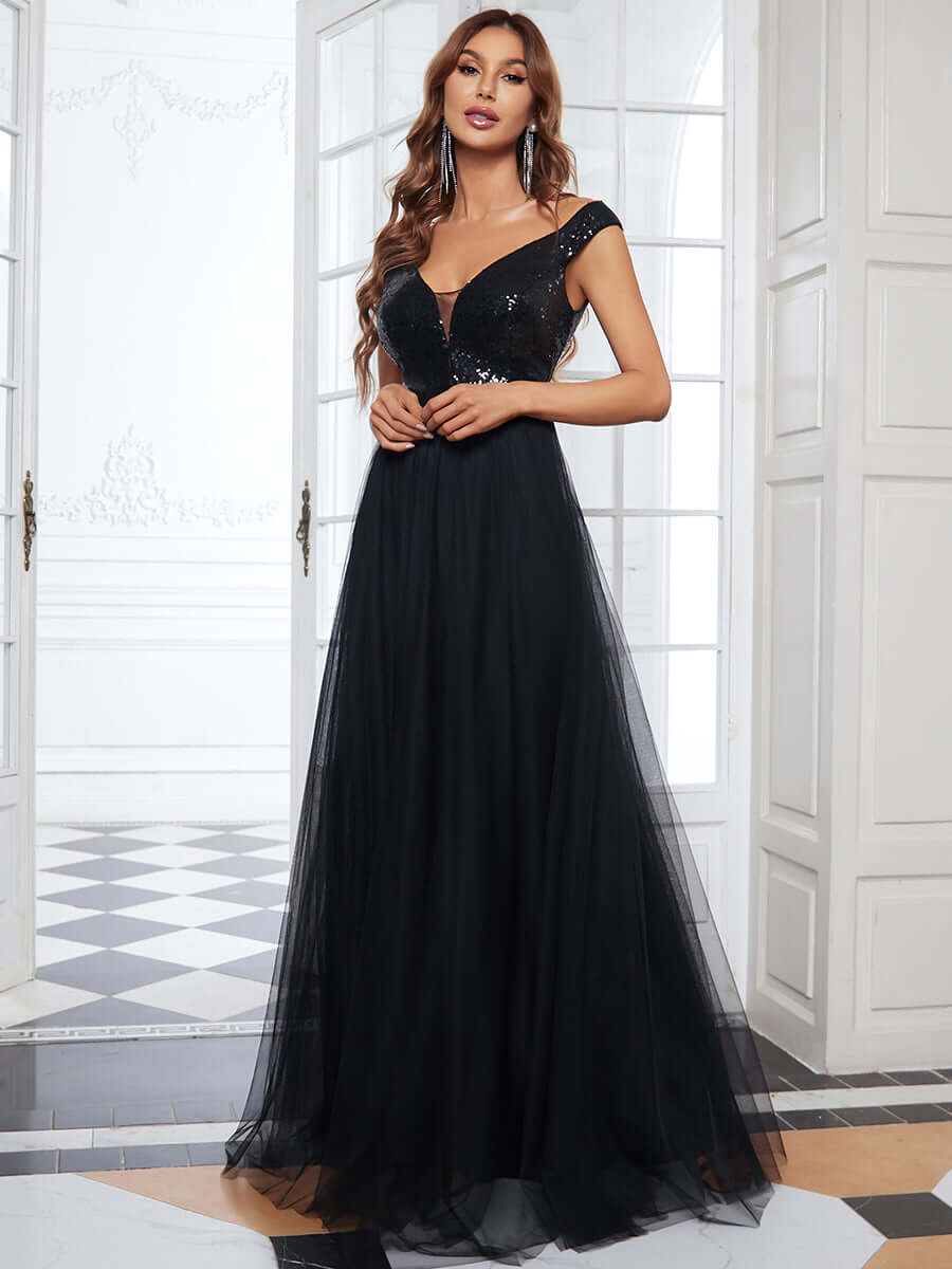 ey0277bd sequins and tulle black long evening gown eternally yours ey0277bd sequins and tulle black long evening gown eternally yours