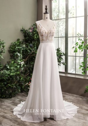ey4226-hf boho styled helen fontaine wedding gown with chiffon skirt eternally yours
