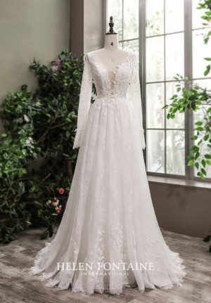 ey4233-hf long sleeve lace and tulle helen fontaine wedding gown eternally yours