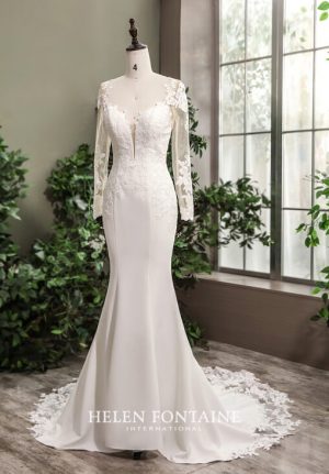 ey4242-hf long sleeve mermaid lace and spandex helen fontaine wedding gown eternally yours