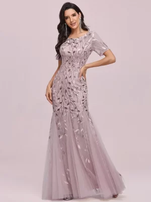 ey7707ll lilac tulle long evening gown with sequins and sleeves eternally yours
