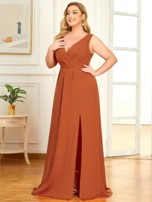 ey7505bo glitter burnt orange long evening gown with slit eternally yours