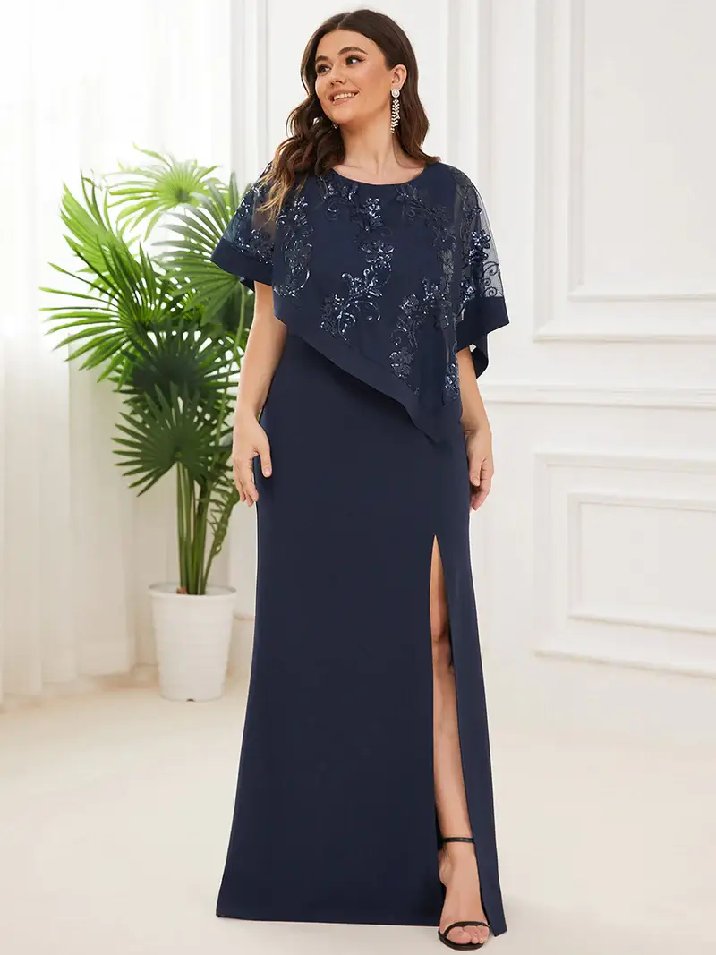 ey70116 navy blue long evening gown with applique shawl eternally yours