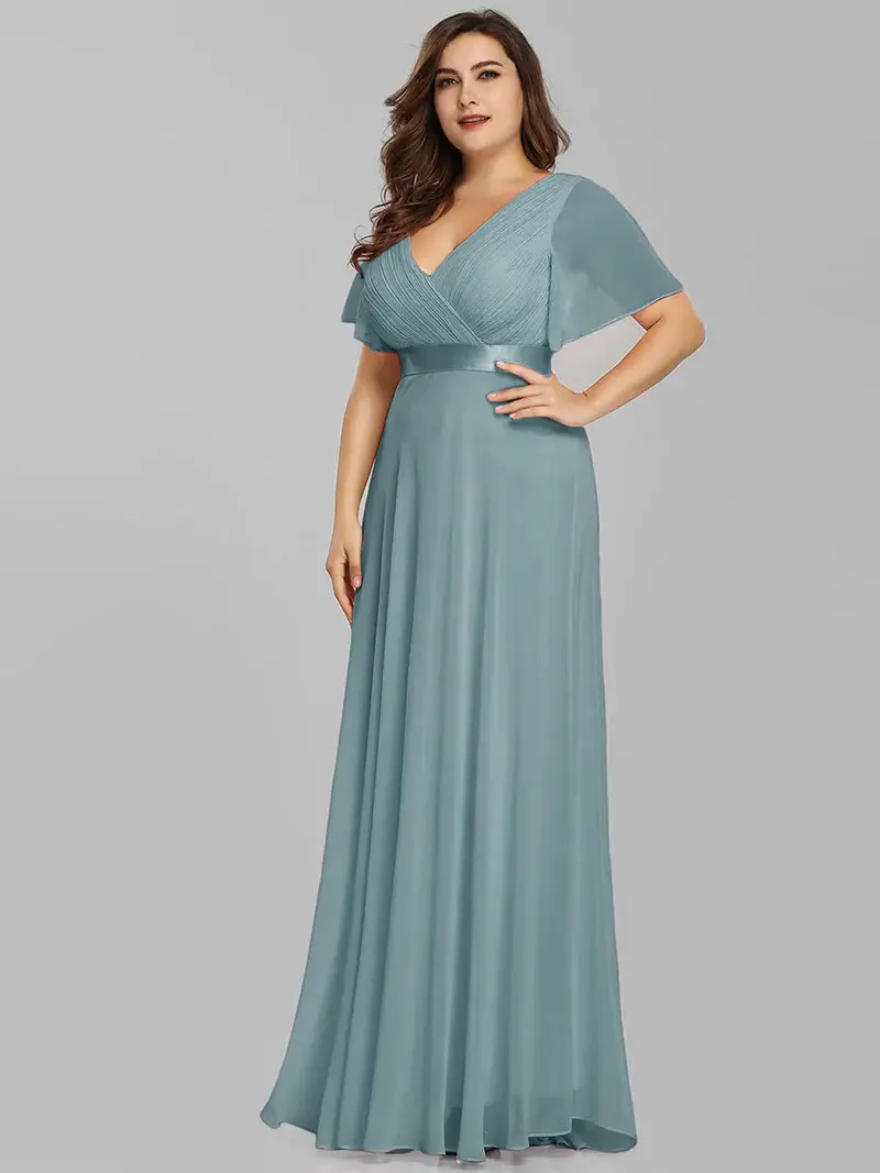 ey9890db plus size dusty blue chiffon long evening gown with flutter sleeves eternally yours