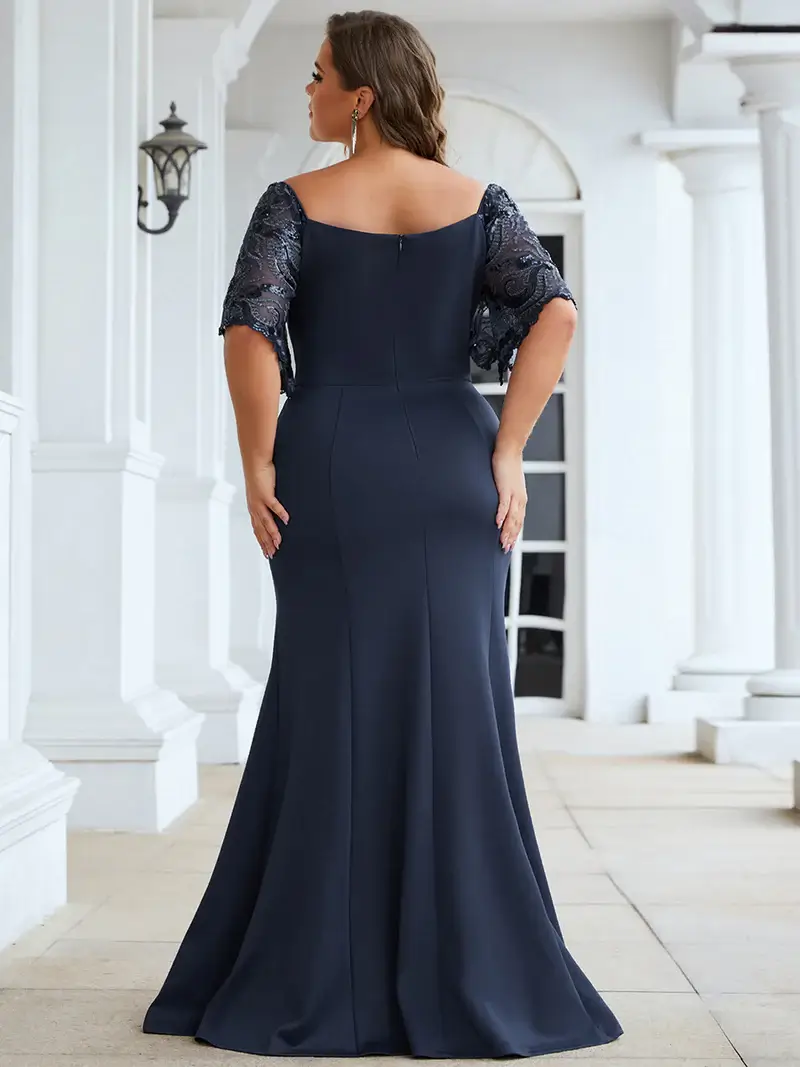 ey0550bd fitted navy blue long evening gown with embroidered sleeves eternally yours ey0550bd fitted navy blue long evening gown with embroidered sleeves eternally yours