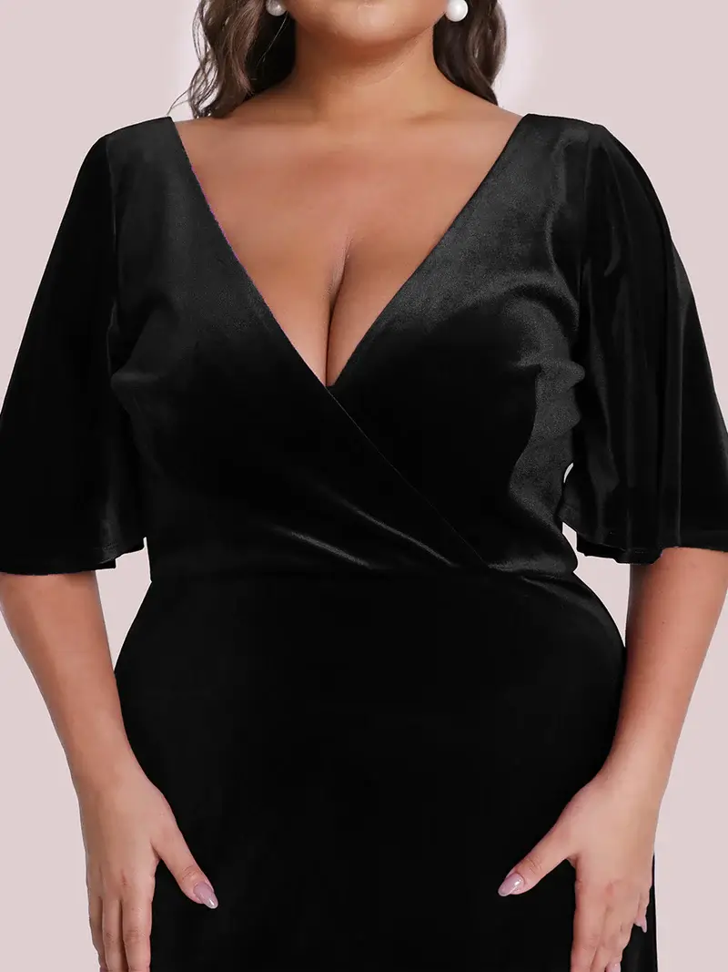 ey0861 plus size fitted black velvet long evening gown with sleeves eternally yours ey0861 plus size fitted black velvet long evening gown with sleeves eternally yours