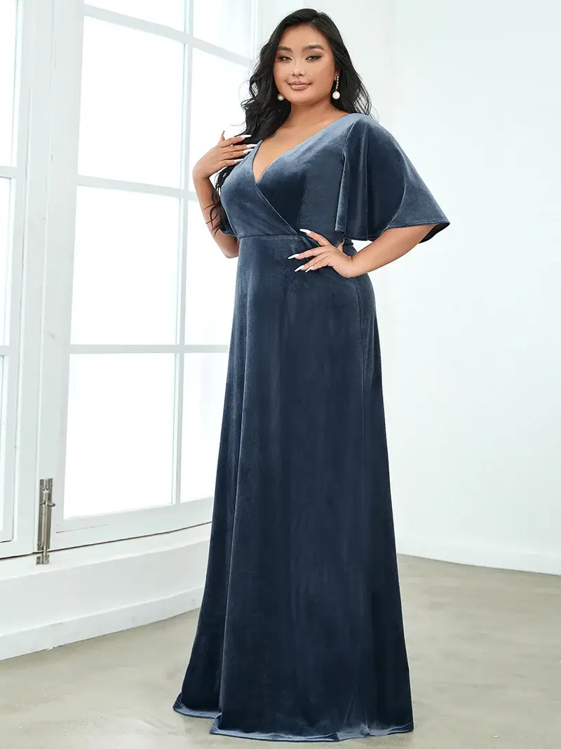 ey0861 plus size fitted dusty navy blue velvet long evening gown with sleeves eternally yours ey0861 plus size fitted dusty navy blue velvet long evening gown with sleeves eternally yours