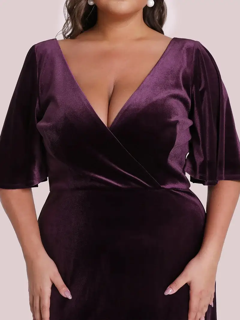 ey0861 plus size fitted purple velvet long evening gown with sleeves eternally yours ey0861 plus size fitted purple velvet long evening gown with sleeves eternally yours
