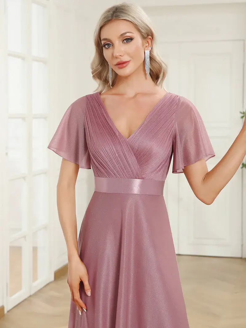 ey50159bo glitter pink purple orchid long evening gown with satin waist and ruffle sleeves eternally yours ey50159bo glitter pink purple orchid long evening gown with satin waist and ruffle sleeves eternally yours