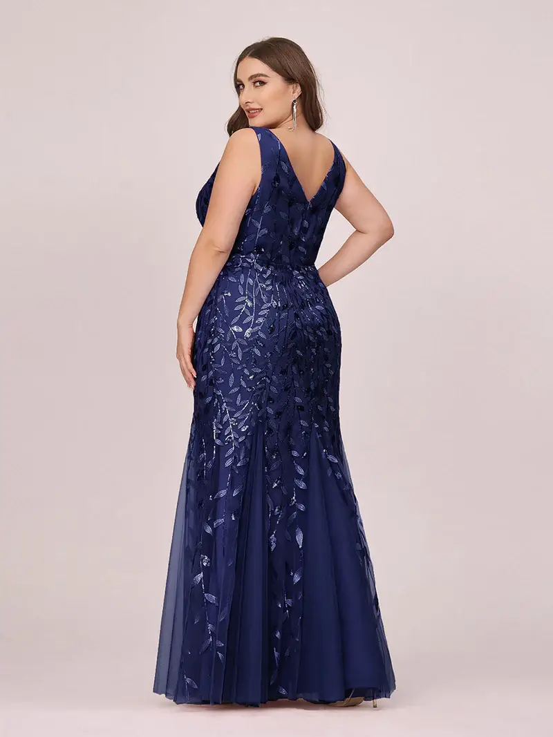 ey7886 plus size sequins leaf design navy blue fitted evening gown eternally yours ey7886 plus size sequins leaf design navy blue fitted evening gown eternally yours