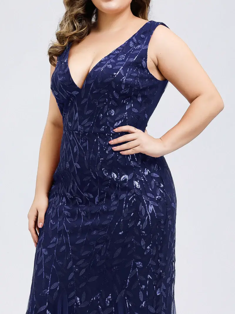 ey7886 plus size sequins leaf design navy blue fitted evening gown eternally yours ey7886 plus size sequins leaf design navy blue fitted evening gown eternally yours