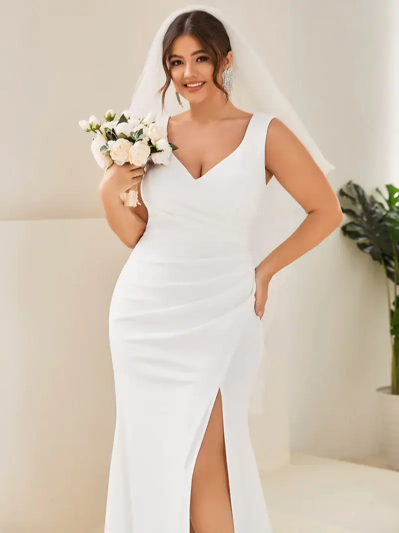 ey0121b plus size white 2 fitted wedding gown with slit eternally yours ey0121b plus size white fitted wedding gown with slit eternally yours
