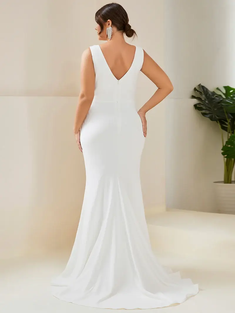 ey0121b plus size white fitted wedding gown with slit eternally yours ey0121b plus size white fitted wedding gown with slit eternally yours