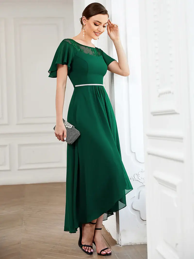 ey0465 green chiffon high low evening gown with sleeves eternally yours ey0465 green chiffon high low evening gown with sleeves eternally yours