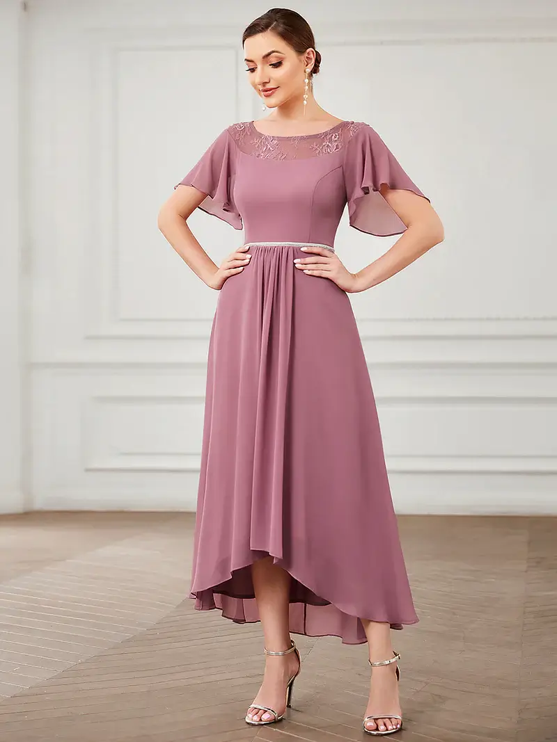 ey0465 pink purple orchid chiffon high low evening gown with sleeves eternally yours ey0465 pink purple orchid chiffon high low evening gown with sleeves eternally yours