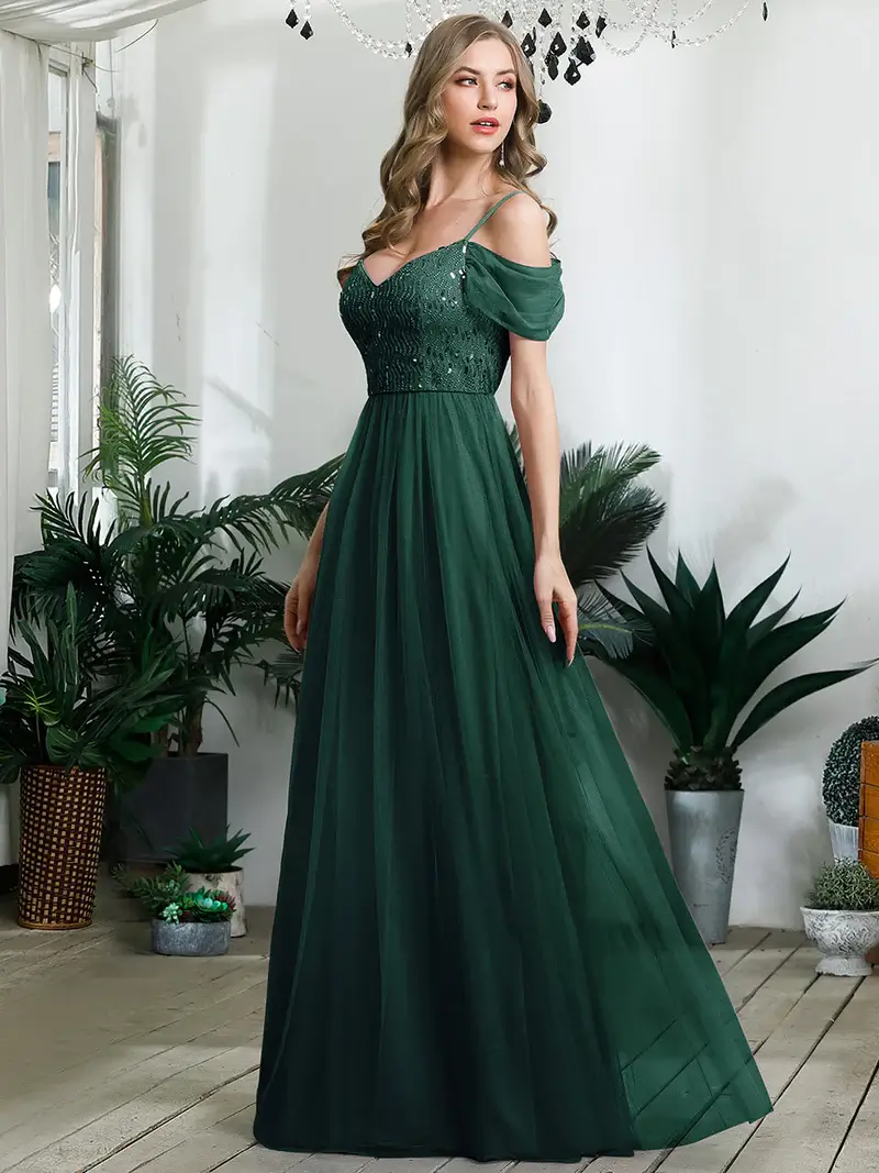 ey0768 green a line sequins and tulle long evening gown eternally yours