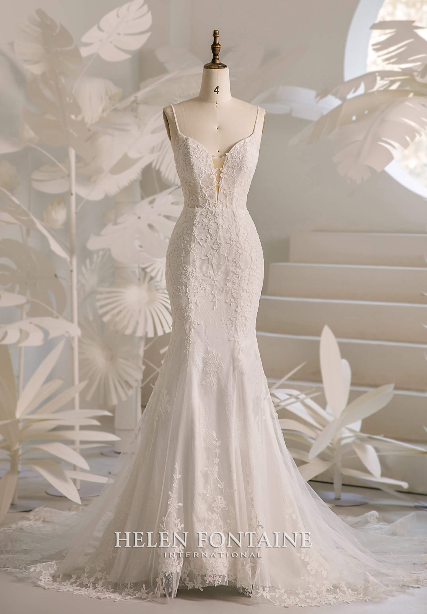 ey4261 Helen Fontaine Lace and Applique mermaid wedding gown with beaded straps eternally yours