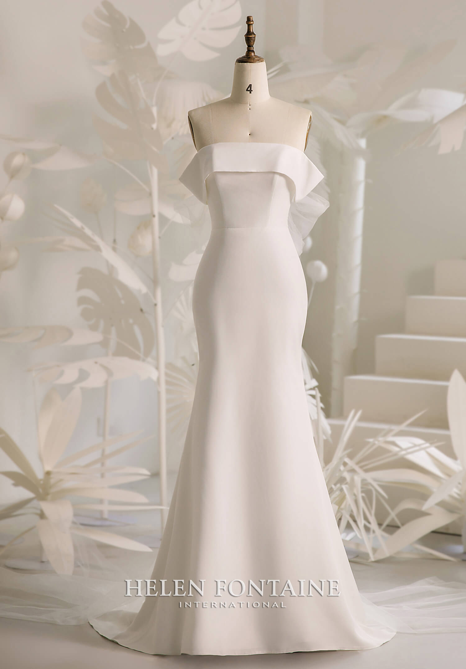 ey4271 Helen Fontaine off shoulder wedding gown with detachable tulle cape eternally yours