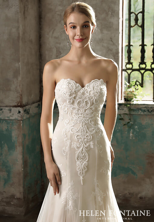 HFW2721-3 helen fontaine sweetheart corset fit and flare wedding gown with lace appliques eternally yours HFW2721-4 helen fontaine sweetheart corset fit and flare wedding gown with lace appliques eternally yours