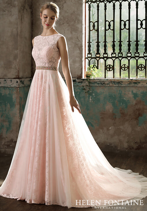 HFW2728-4 helen fontaine blush a-line wedding gown with lace detail eternally yours