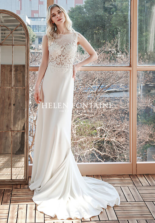HFW4172-3 helen fontaine boho a-line wedding gown with illusion bodice eternally yours