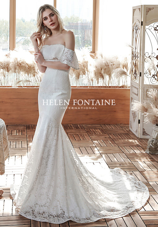HFW4176-2 helen fontaine boho off shoulder fit and flare wedding gown eternally yours