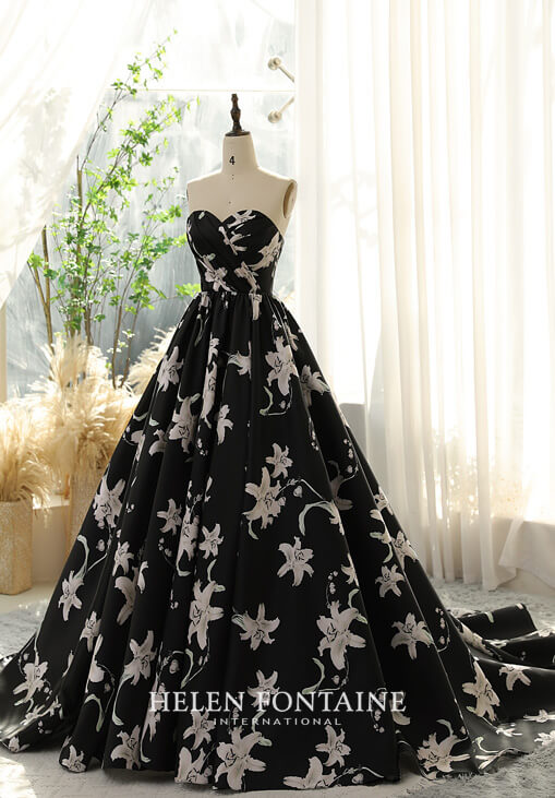 HFW4280-1 helen fontaine ball gown wedding gowns with pleated top and floral fabric eternally yours
