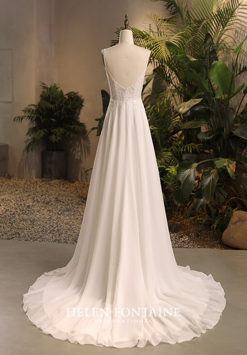 HFW4292-2 helen fontaine chiffon wedding gown with slit, sequined lace and beaded straps eternally yours HFW4292-5 helen fontaine chiffon wedding gown with slit, sequined lace and beaded straps eternally yours