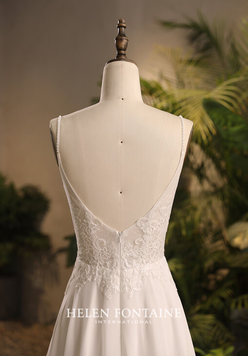 HFW4292-4 helen fontaine chiffon wedding gown with slit, sequined lace and beaded straps eternally yours HFW4292-5 helen fontaine chiffon wedding gown with slit, sequined lace and beaded straps eternally yours