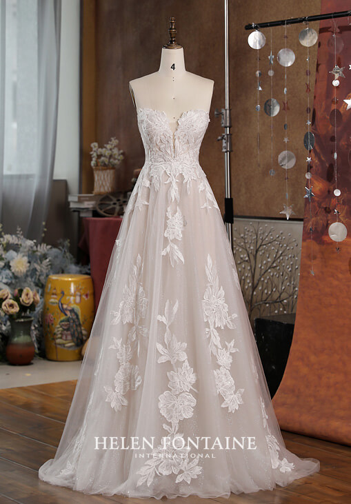 HFW4516-4 helen fontaine romantic floral wedding gown with glitter tulle eternally yours