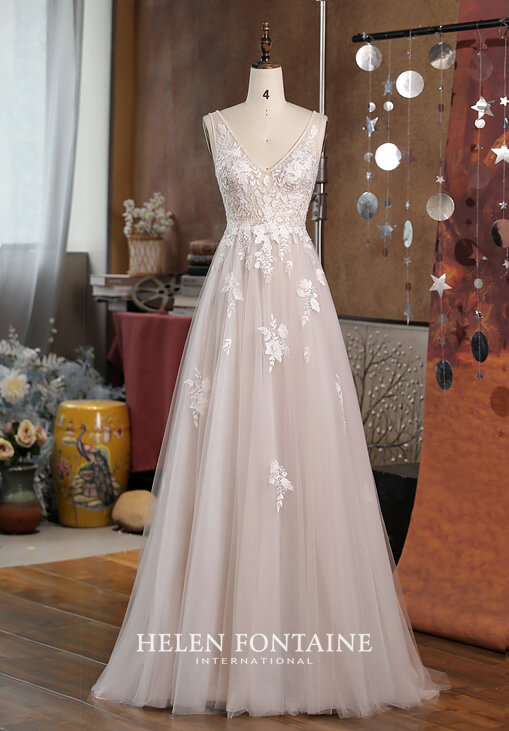 HFW4517-4 helen fontaine v-neck wedding gown with sequined lace and beading eternally yours