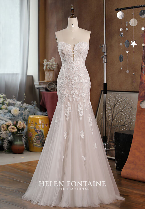 HFW4518-1 helen fontaine strapless mermaid wedding gown with beaded lace and beaded belt eternally yours