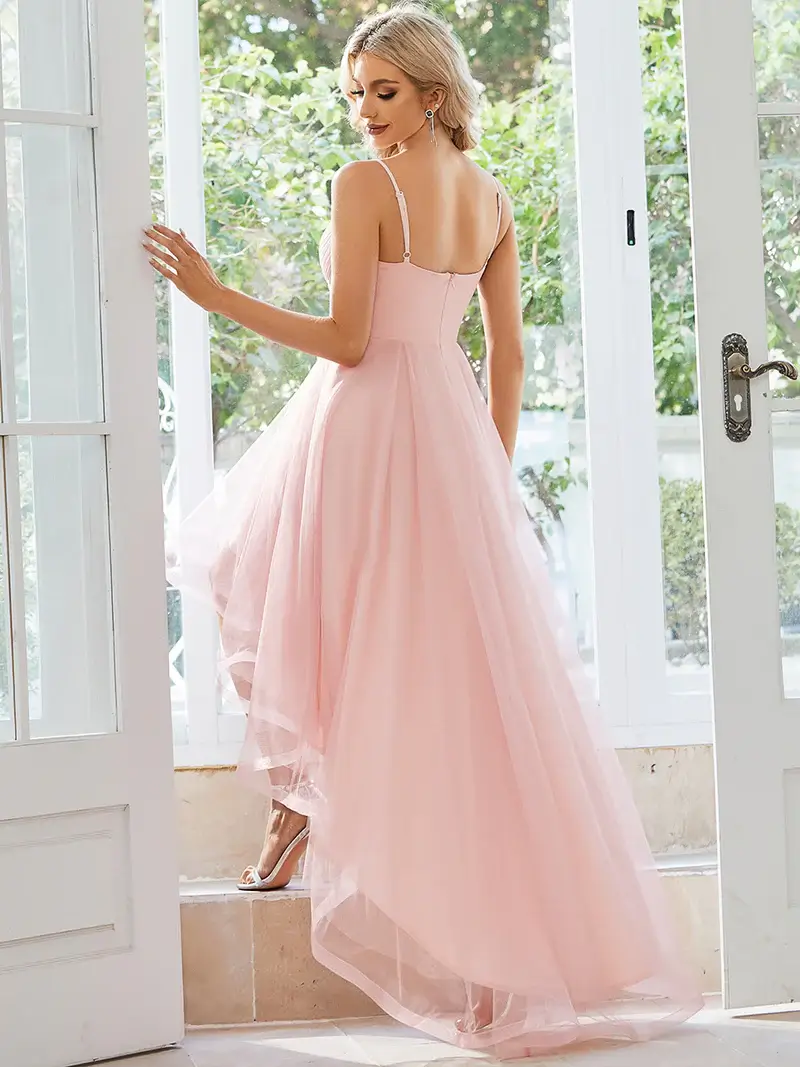 ey1746 pink high 1 low mesh and applique short evening gown eternally yours ey1746 pink high low mesh and applique short evening gown eternally yours