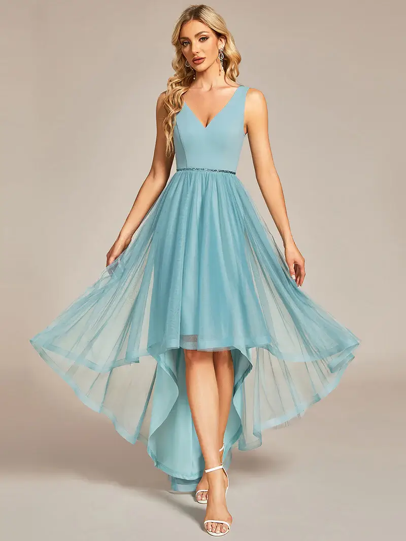 ey1769 dusty blue chiffon high low short evening gown eternally yours