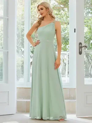ey1732 mint green one shoulder long evening gown with diamante waist eternally yours